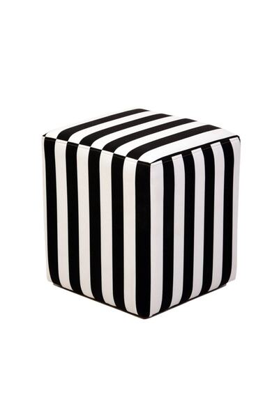 EKON Siyah Zebra Kare Puf