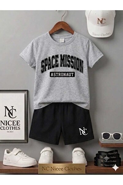 NC Nicee Clothes LETNJA DEČJA MAJICA I KRATKE HLAČE UNISEKS (CRNI ŠTAMP SA MI...