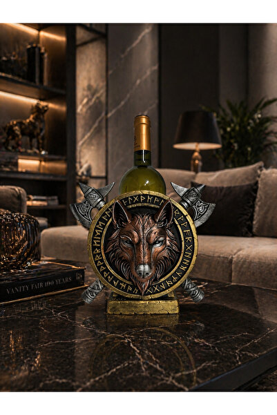 3dlink Viking wolf wine bottle holder with runes and axes – premium decoration