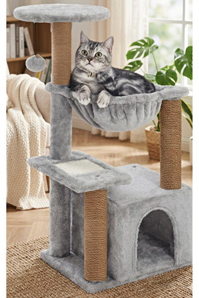 PATİSTORE Tiflis Gri Çok Katlı Wellsoft Kumaş Ağır MDF Taban Kedi Tırmalama V...