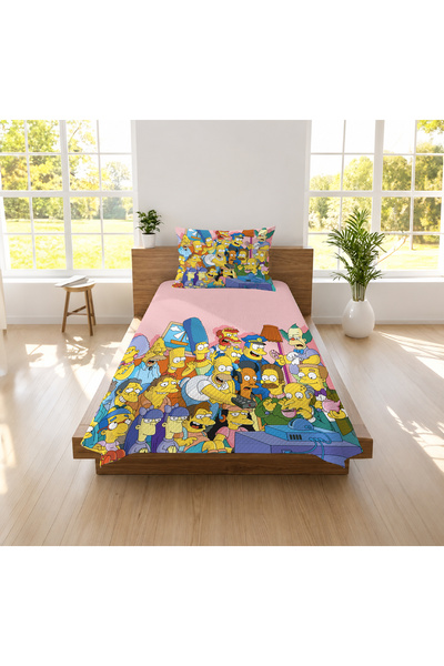 hediyechy Gift Duvet Cover Simpsons Themed 3D Pattern Printed Single Pique Set