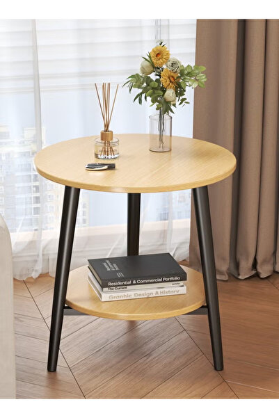 TAPIT 2-Tier Round Side Table Sturdy Metal Frame Coffee Table Bedside Table f...