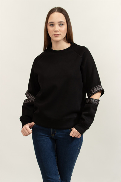 Karl Lagerfeld Kadın Bisiklet Yaka Sweatshirt Siyah
