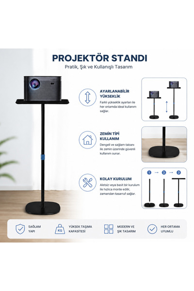Coverzone Projektör Standı Ayarlanabilir 63-120cm Zemin Tipi Eğilebilir Proje...