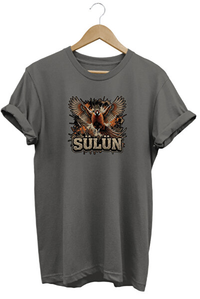 WİDİ Peacock Graphic Printed Crew Neck Cotton Hunter Nature T-Shirt