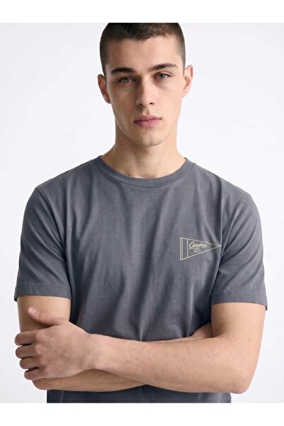 Coredra Flag Regular Fit T-Shirt Men - Dark Smoked - C102
