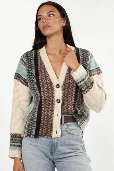 Hiccup Oversized Knitted Cardigan with Patterned, V-Neck and Soft Texture