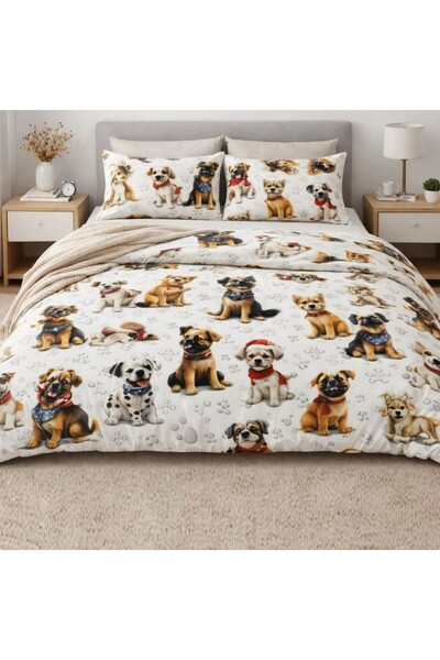 Pucioasa Lenjerie de pat dublu din bumbac 100% satinat, 4 piese, catei