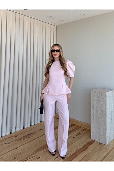 Laluvia Set bluză și pantaloni roz Mateo cu mâneci bufante - 5125