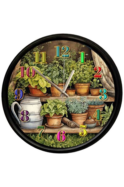 Caseras Botanical Flowerpot Design Decorative Wall Clock 28 cm Silent Mechanism