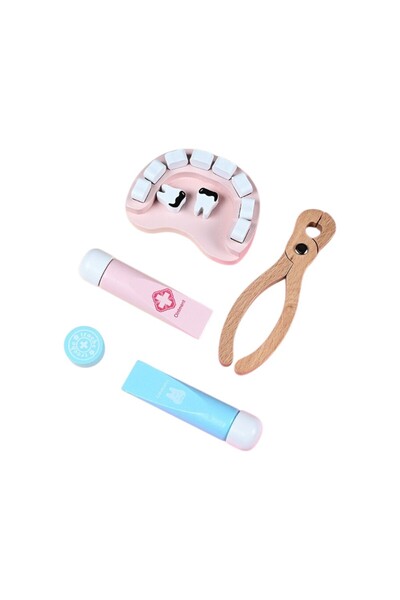 LeanToys Set medical din lemn pentru copii trusă de prim ajutor+dentist, 43 p...
