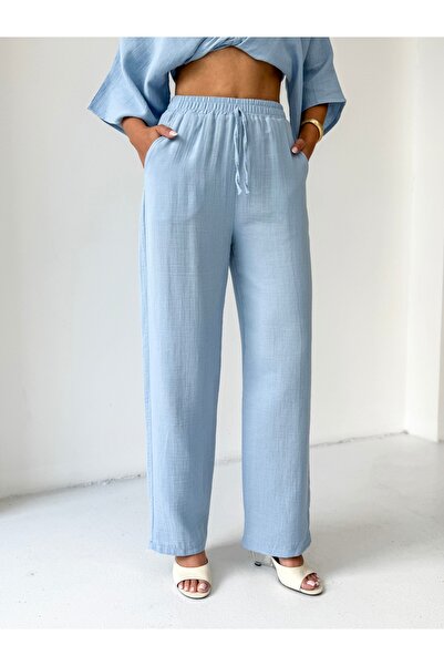 CrepTekstil Crep Women's Muslin Trousers – Lace-Up Elastic Waist 100% Cotton ...