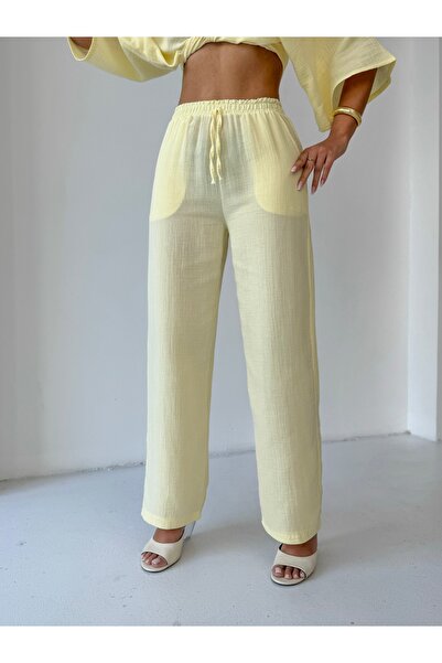 CrepTekstil Crep Women's Muslin Trousers – Lace-Up Elastic Waist 100% Cotton ...