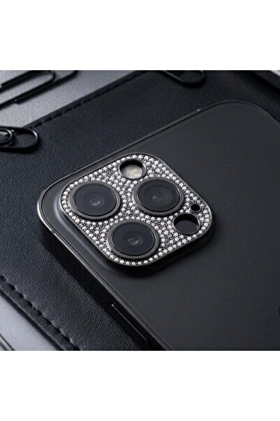 Mi7a iPhone 12 Pro Max Uyumlu Taşlı Kamera Çerçevesi