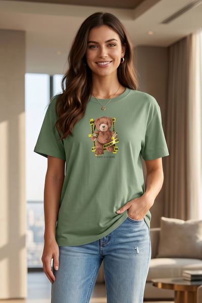 DK DAKSEL Tricou pentru femei cu imprimeu Çağla Renk Renk Warning Teddy Bear ...