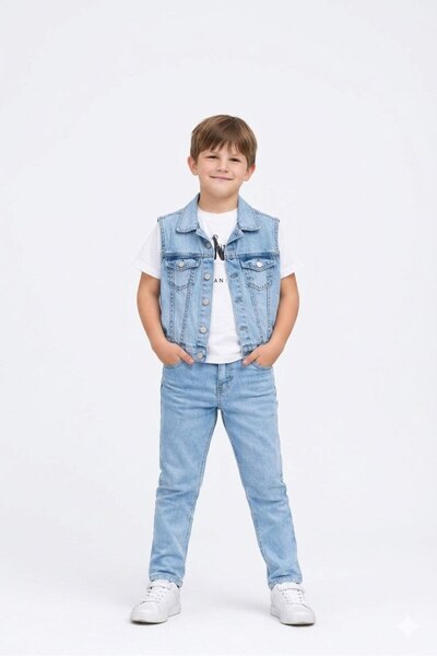 SÜSLÜ KİDS Boy's Denim Vest/Pants/T-Shirt 3-Piece Stylish Style Set