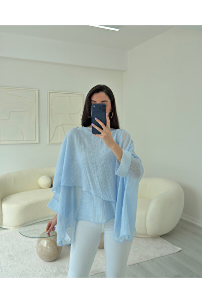 LUUNA STORE MAVİ UÇUŞAN PELERİN BLUZ