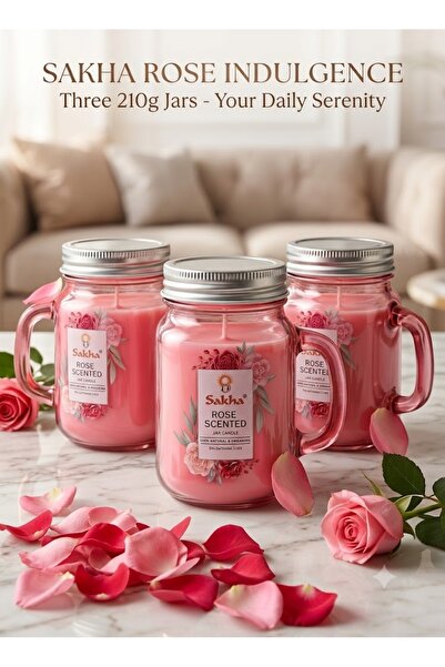 Sakha Rose Scented Candle — Glass Jar-210Gram (3 piece)