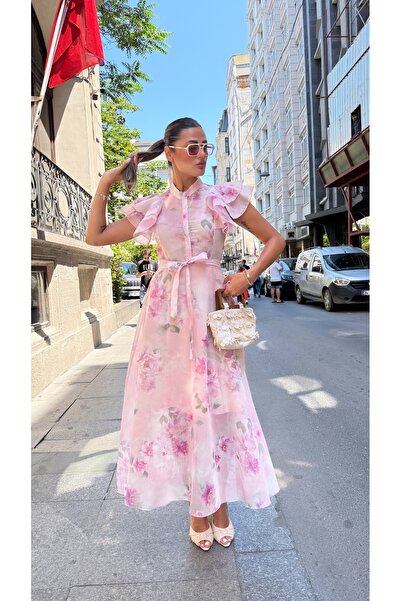 Julidress Φόρεμα Premium με μακριά μανίκια με βολάν, λεπτομέρεια με κουμπιά κ...