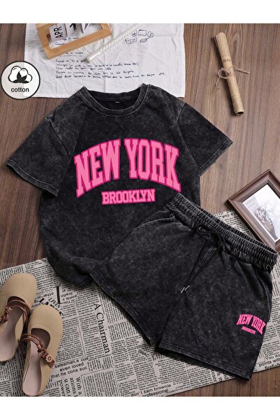 ZAVIXO Kadın Washed Şortlu Takım Modern Günlük Stil