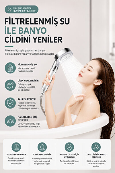 Dihamer Temizleme Filitreli Duş Başlığı 5 Fonsyonlu 1 Adet Filitre Hediyeli
