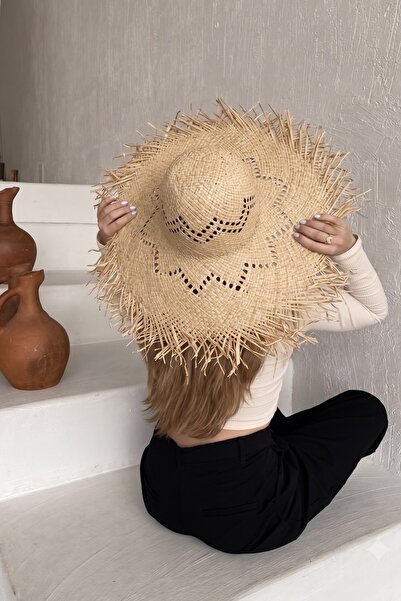 The Champ Clothing Women's Straw Hat Solea Fringe Natural Beige – Wide Brim, ...