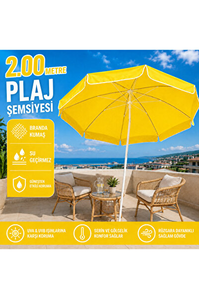 AYDINLAR STORE 2.00 Metre Branda Kumaş Sarı Renk Plaj Şemsiyesi, Su Geçirmez ...