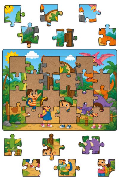 minİQ toys A Day at the Dinosaur Park Wooden Puzzle (24 Pieces)