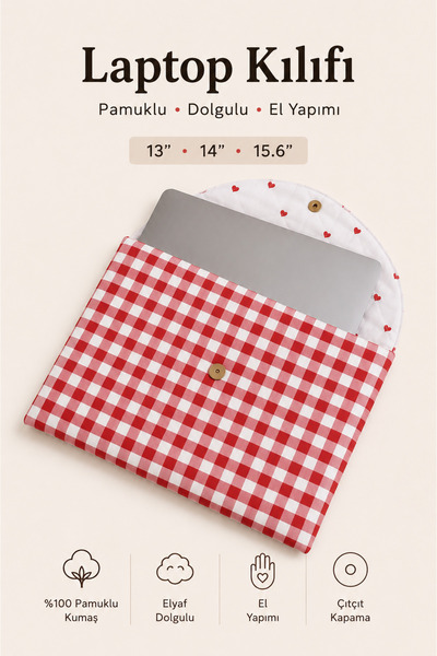 BABY KANGAROO Checkered Laptop Case 13-14 Inch Padded Snap-Fastener Cotton Co...