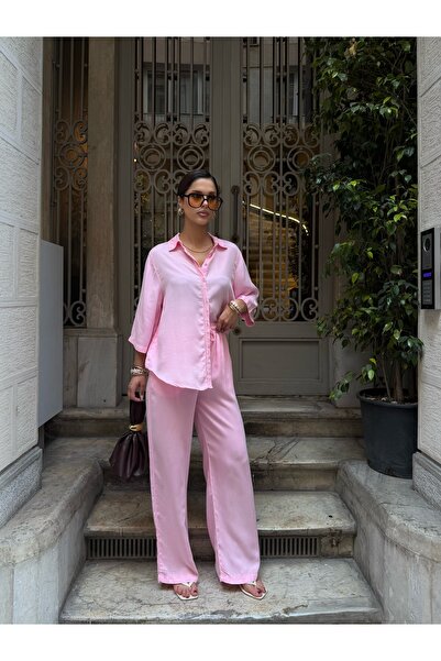 MEECY Set de pantaloni și cămașă din țesătură Tencel pentru femei