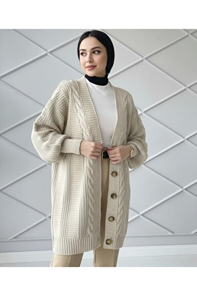 POİNE Hair Braid Detailed Buttoned Women's Knitwear Cardigan