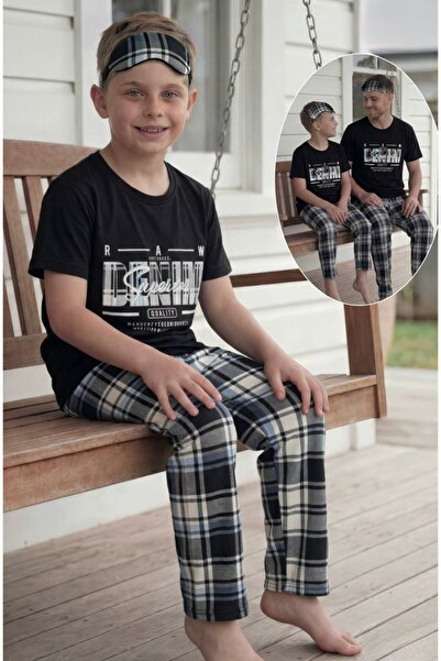 Kidora Kids Boys' 5-14 Years Old Cotton Black Color Lettering and Plaid Patte...