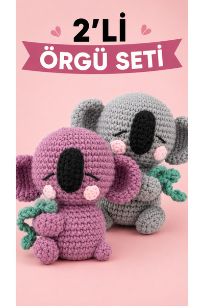 Liva Craft Art&Craft Örgü Seti, 2'li Koala Amigurumi Örgü Kiti, Tüm Malzemele...