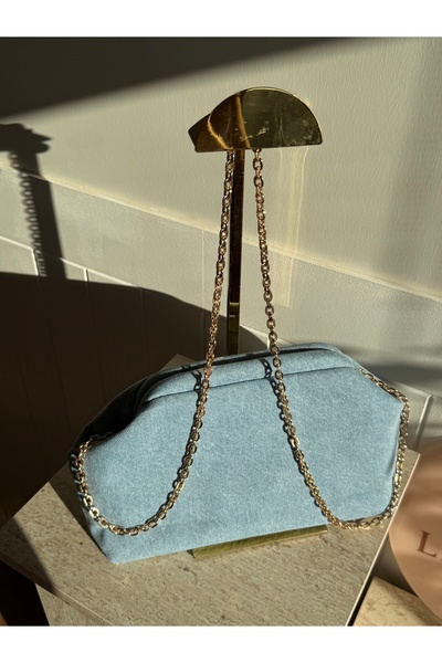 lalettobags Women's Denim Chain Strap Detailed Clutch Bag