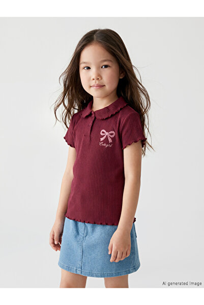 LC Waikiki Gencc Quality Polo Collar Printed Girls' Ribbed T-Shirt, Pack of 2