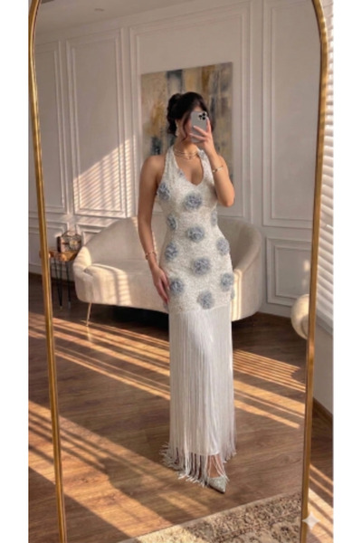 ALPHALUNA Embroidered Sequin Evening Dress
