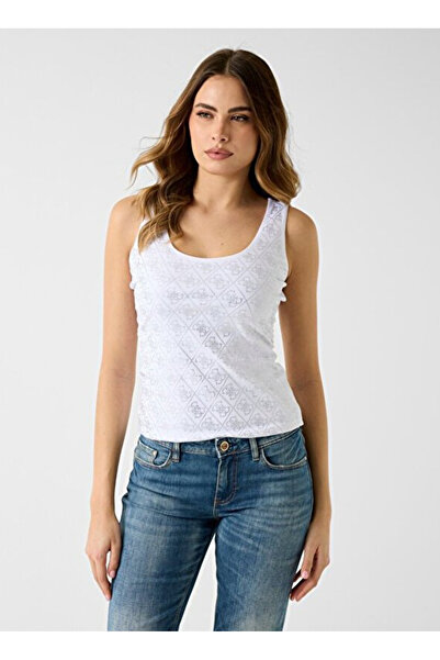 Guess Beyaz Kadın Slim Fit Taşlı T-Shirt W6GP10K2932-G011