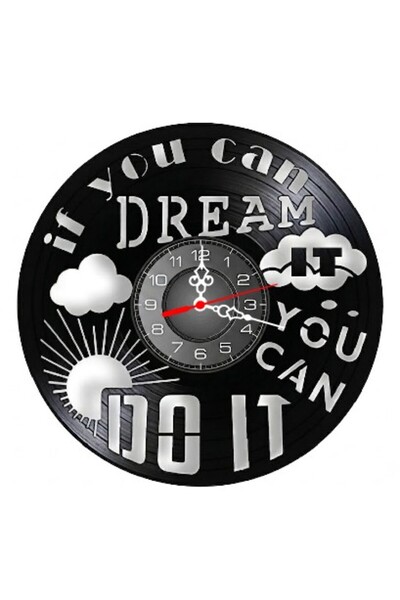 OEM Ceas de perete decorativ din disc de vinil, Model motivațional "Dacă poți...