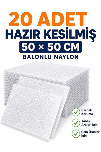 troykar Özer Home 20 Adet 50x50 cm Kesilmiş Balonlu Naylon Tabak Koruyucu Set...