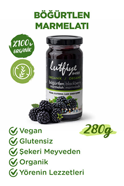 LUTFIYE Organik Böğürtlen Marmelatı 280 g – Rafine Şeker İlavesiz, Üzüm Suyu ...