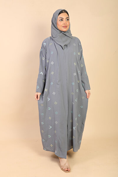 Stylish Fashion Stylish Fashion Crepe Wrap Abaya in Lead Grey with Embroidery...