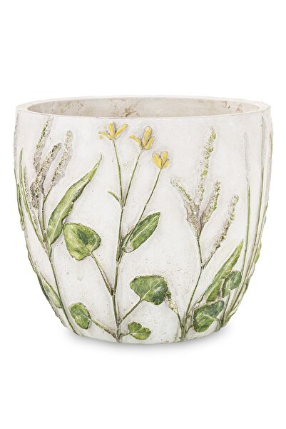 DecoDepot Ceramic pot, cream, wildflower pattern, 16x18x18 cm