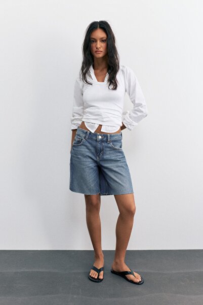 Pull & Bear Düşük bel denim bermuda şort