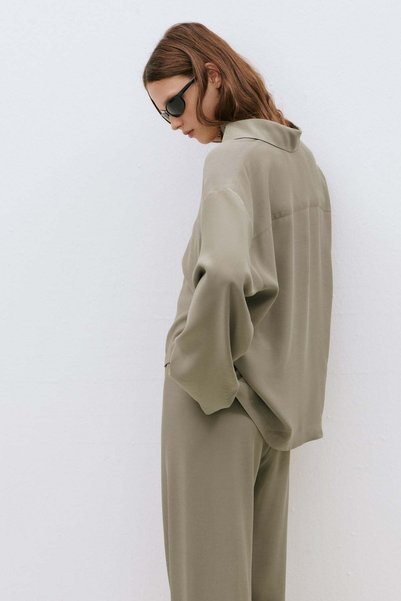 Suud Collection Khaki Alessa Polo Collar Tencel Blouse