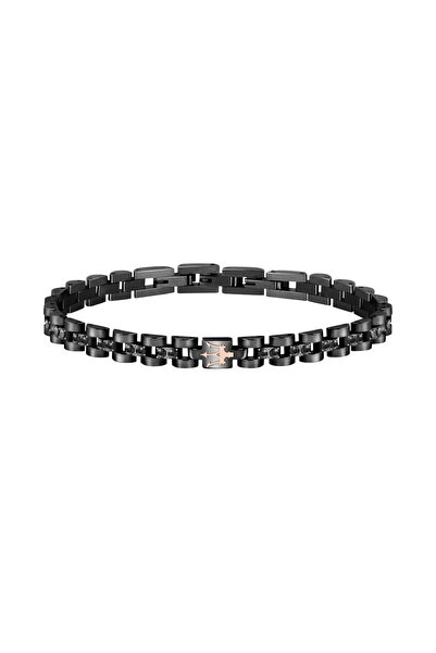 Maserati Bratara Iconic, inox negru, cristale negre, logo Rose Gold, lungime ...