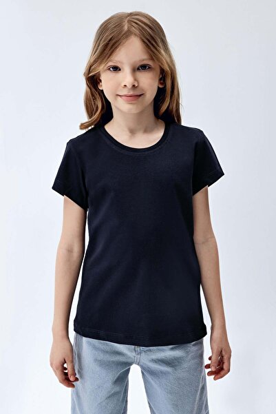 Brix Tricou cu mânecă scurtă pentru fete, 100% bumbac, culoare bleumarin 7701