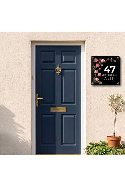 BETAHOMEDESİNG Beta Home Desing Kişiye Özel Pembe Gül Dallı Kapı İsimliği