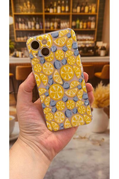 Vip Case iPhone 13 Uyumlu Limon Desenli Şeffaf Darbe Emici Kamera Korumalı Cl...