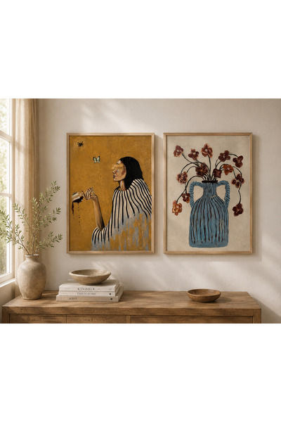 Boho wellness studio Quiet Reflections Ahşap Çerçeveli Dekoratif Tablo Seti –...