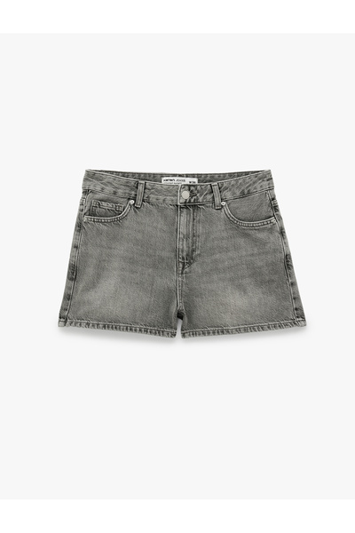 Koton Pamuklu Regular Fit Cepli Düğmeli Yıkamalı Mini Denim Şort
